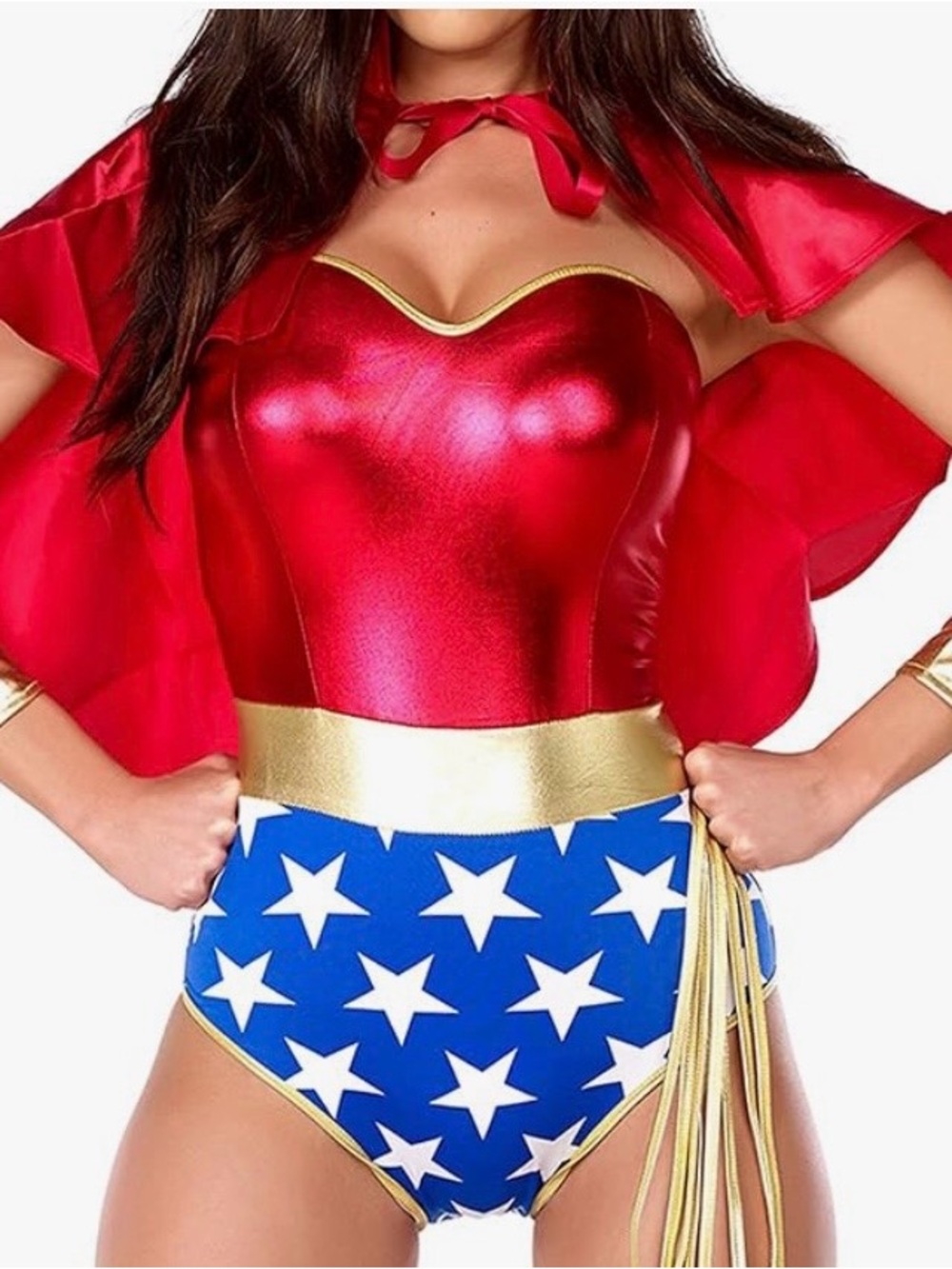 Women’s Red and Blue Wonder Woman Inspired One-Piece Costume